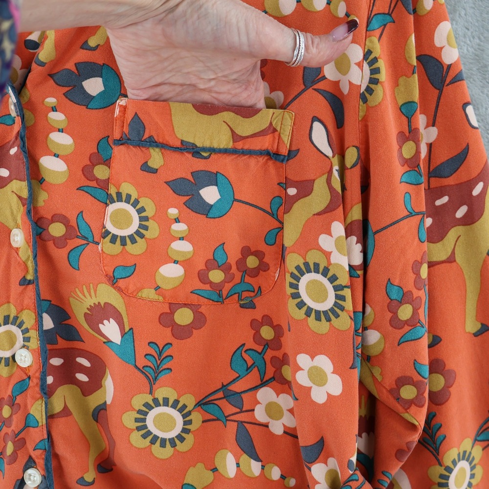 Powder Deer Floral Pajama Top Womens M Orange Fauna Cabincore Indie‎ Boho Twee - Picture 5 of 16